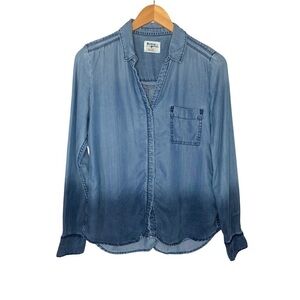 Anthropologie Holding Horses Womens Ombré Dip Dye Tencel Button Up Top Sz 2 Blue